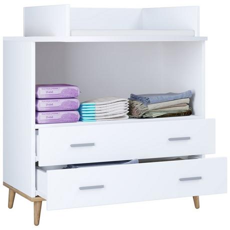 VCM  Wickeltisch Set | Wickelregal mit Wickelaufsatz | Maße H. 93 x B. 80 x T. 49 | zwei Schubladen für Stauraum | Wickelkommode - Lindas 