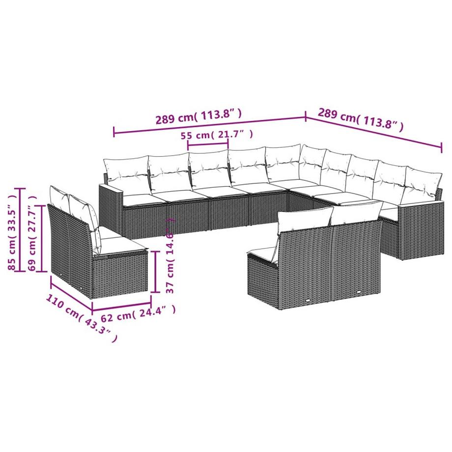 VidaXL set divano da giardino Polirattan  