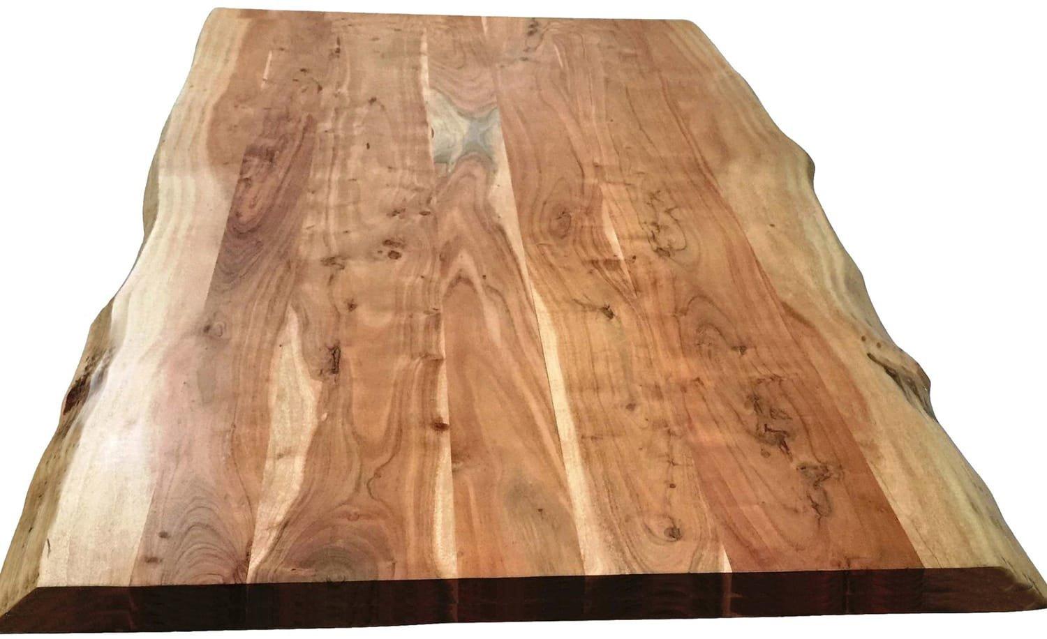 mutoni Table 180x100 cm - acacia naturel - aspect métal usé - avec bordure d'arbre  