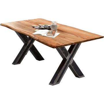 Massivholztisch 180x100 - Akazie natur - Metall usedlook - mit Baumkante