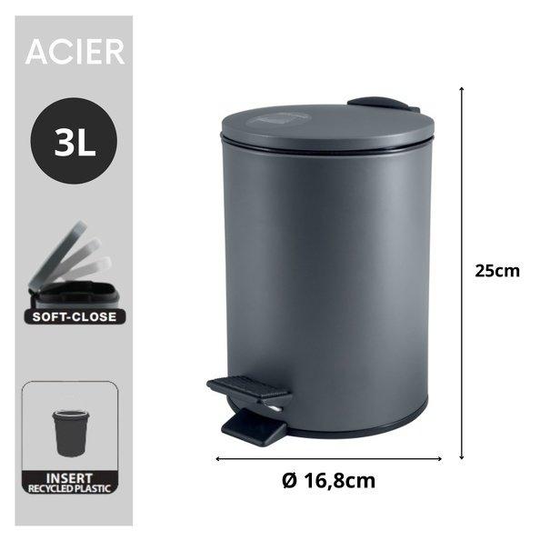 spirella Badezimmer Treteimer Steel ADELAR 3L Mattgrau  