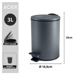 spirella Poubelle à pédale Acier ADELAR 3L Gris Mat  