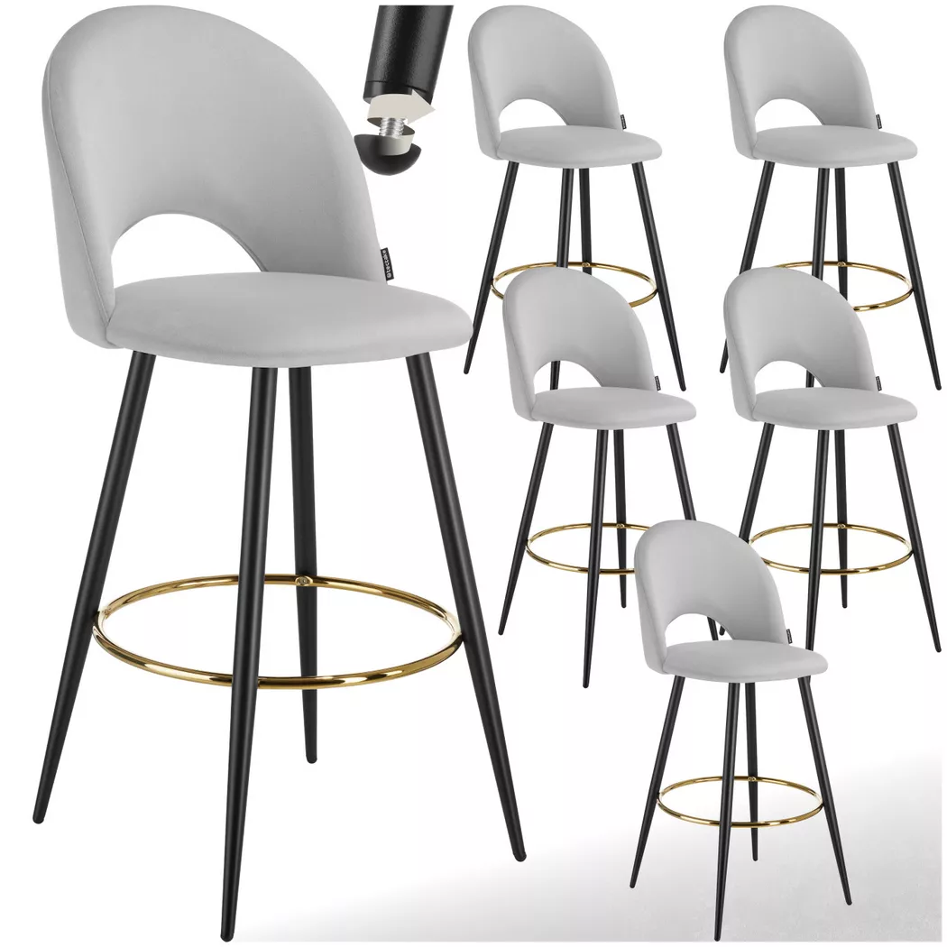 Tectake - Sgabello da bar Sachel In velluto, imbottito, One Size, Grigio