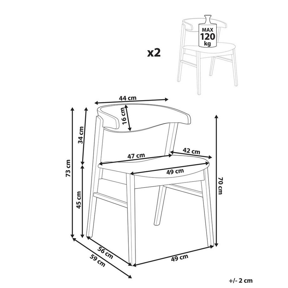 Beliani Lot de 2 chaises de salle à manger en Tissu  LILLY  
