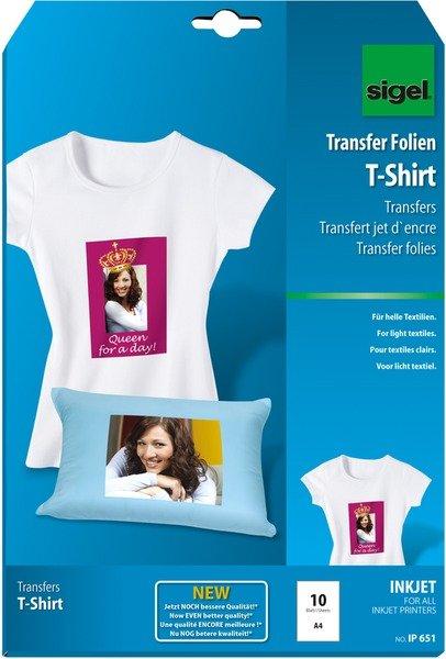 Sigel SIGEL Inkjet-Transfer T-Shirt A4 IP651 helle Textilien 10 Blatt  
