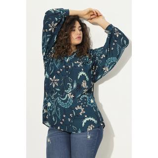 Ulla Popken  Blusa dal taglio svasato con collo alto a punto smock, scollo a V e maniche lunghe 