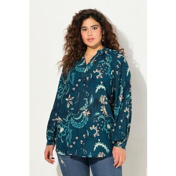 Blusa dal taglio svasato con collo alto a punto smock, scollo a V e maniche lunghe