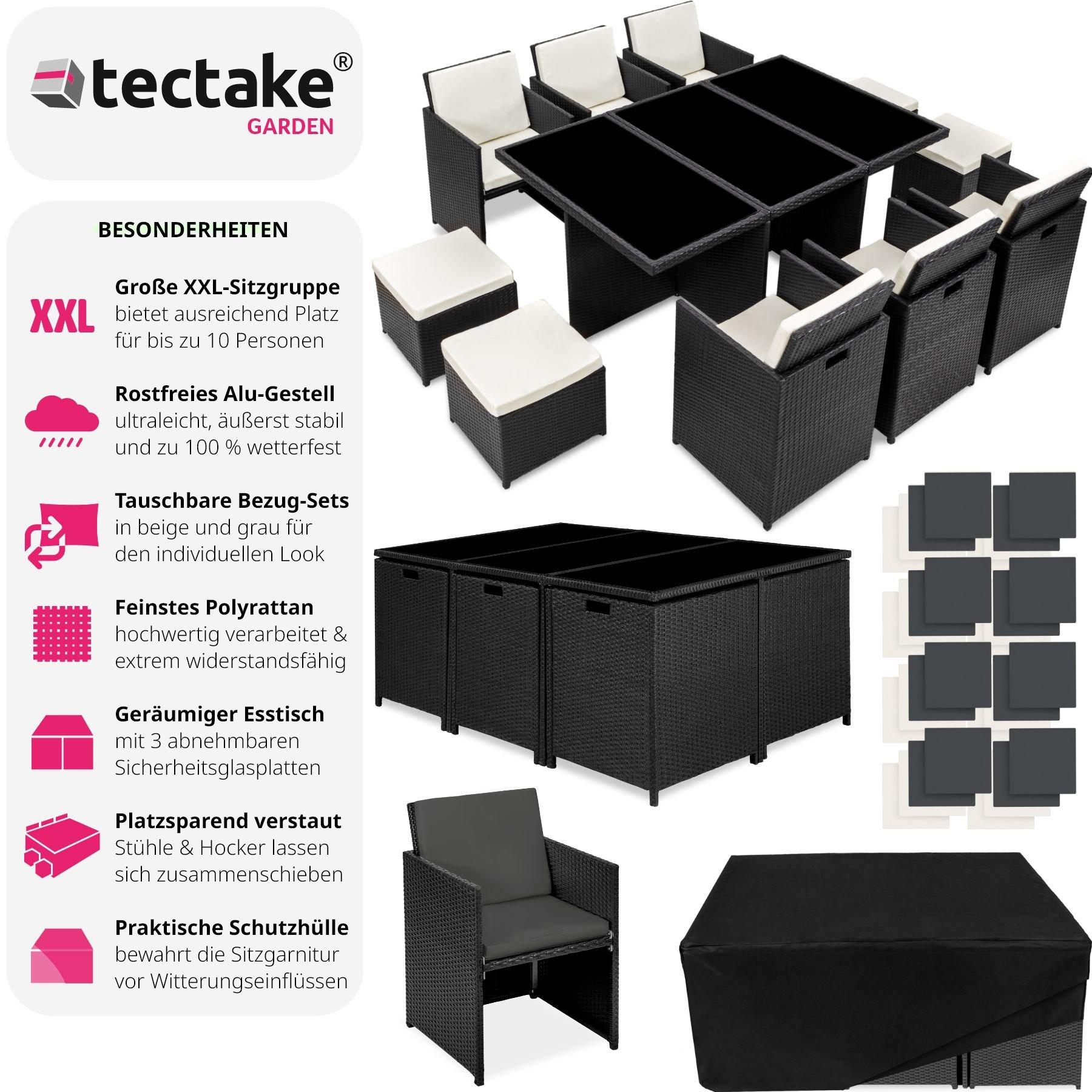 Tectake Aluminium Rattan Sitzgruppe New York 6+4+1 mit Schutzhülle  