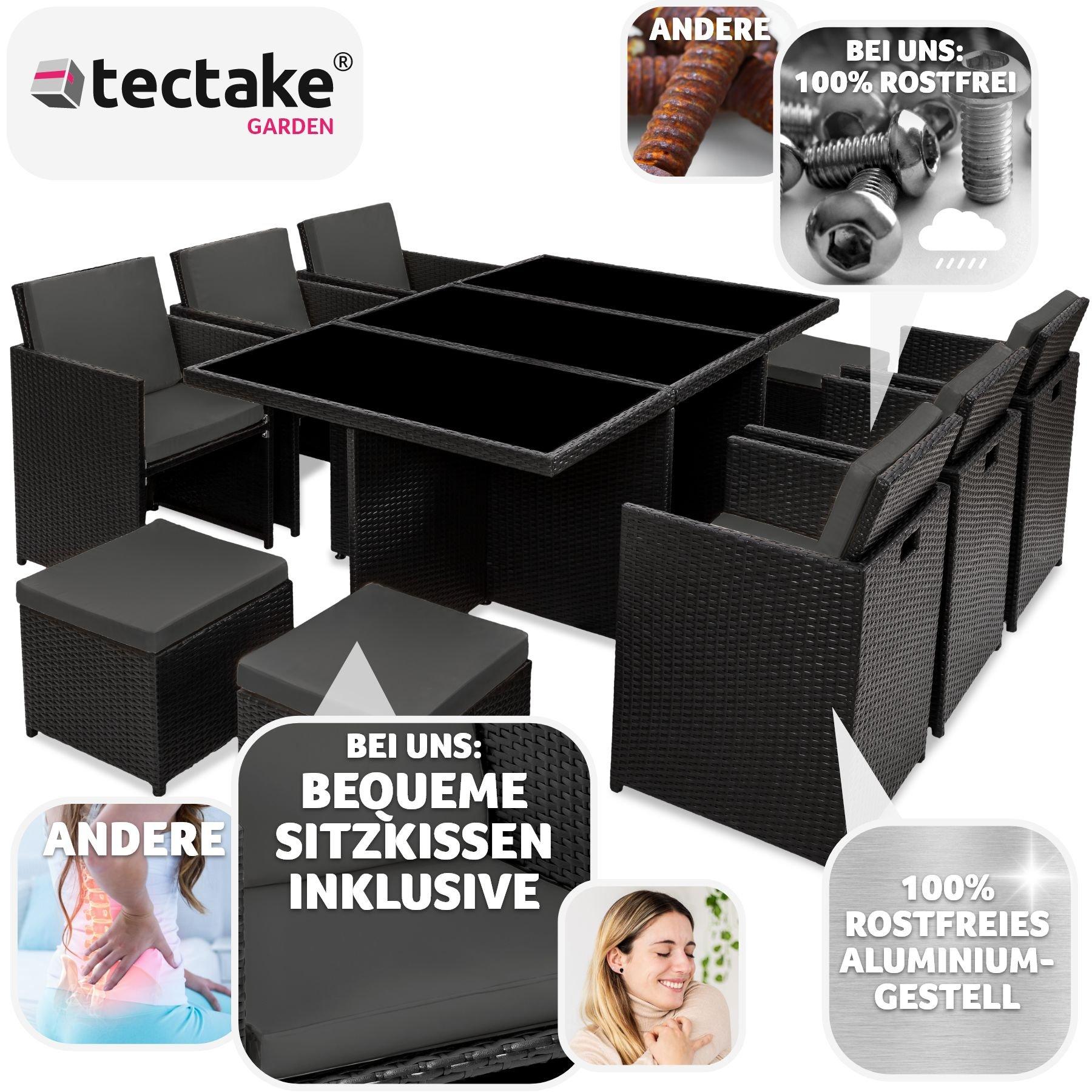 Tectake Aluminium Rattan Sitzgruppe New York 6+4+1 mit Schutzhülle  