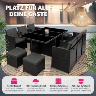 Tectake Aluminium Rattan Sitzgruppe New York 6+4+1 mit Schutzhülle  