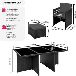 Tectake Aluminium Rattan Sitzgruppe New York 6+4+1 mit Schutzhülle  