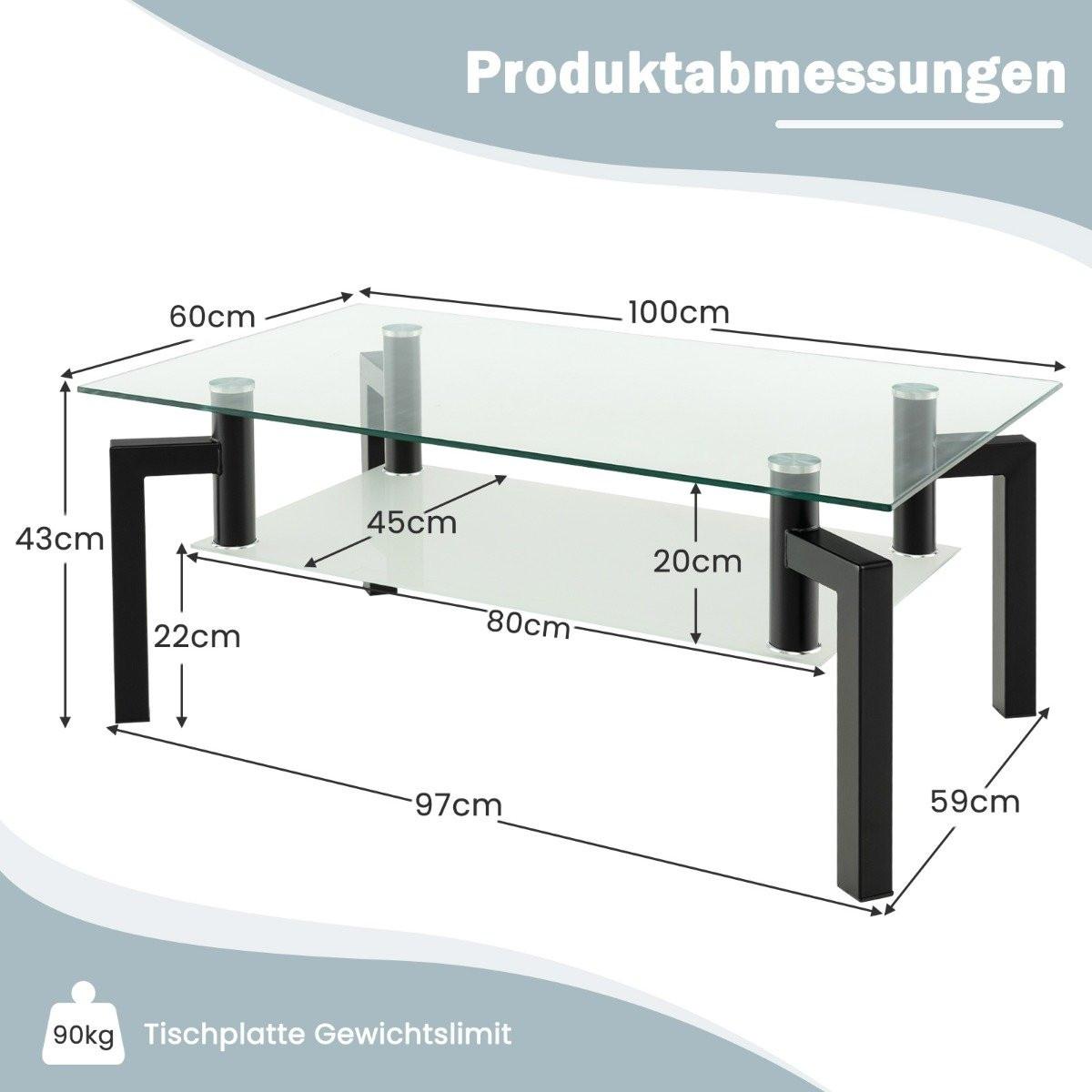 Northix Couchtisch aus Glas, 2-stufiges Design  