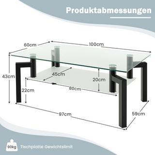 Northix Couchtisch aus Glas, 2-stufiges Design  