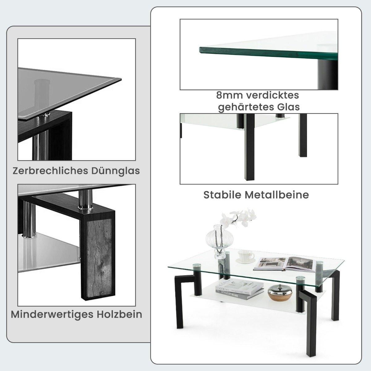 Northix Couchtisch aus Glas, 2-stufiges Design  