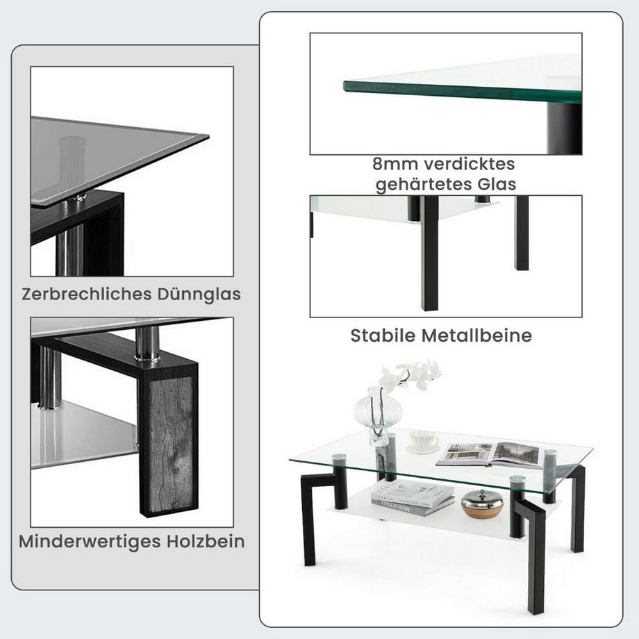 Northix Tavolino da caffè in vetro, design a 2 livelli  