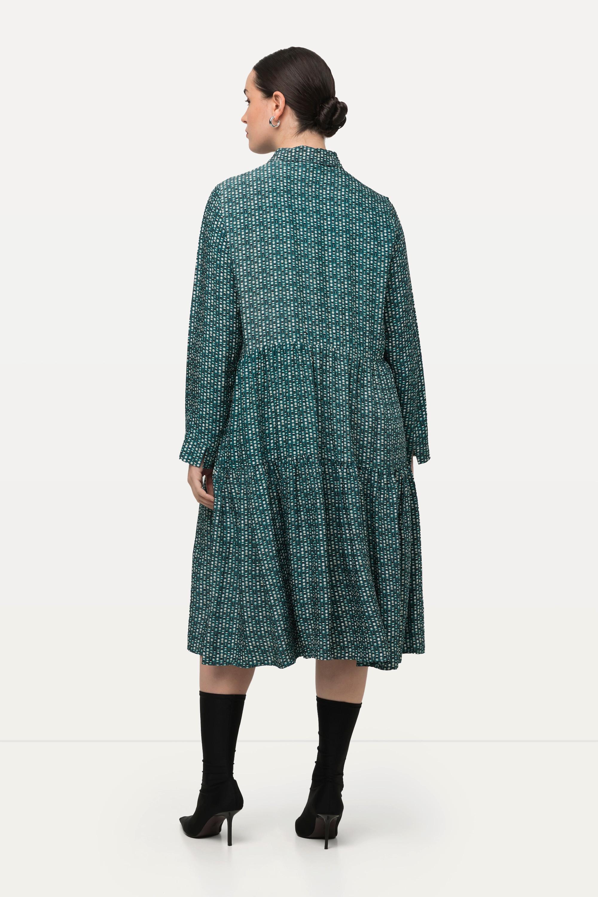 Ulla Popken  Robe chemisier longueur maxi, à col chemise et manches longues, ourlet à volant 