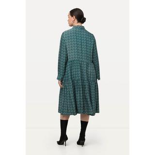 Ulla Popken Abito Chemisier Maxi Orlo Volant Collo Camicia Maniche Lunghe  