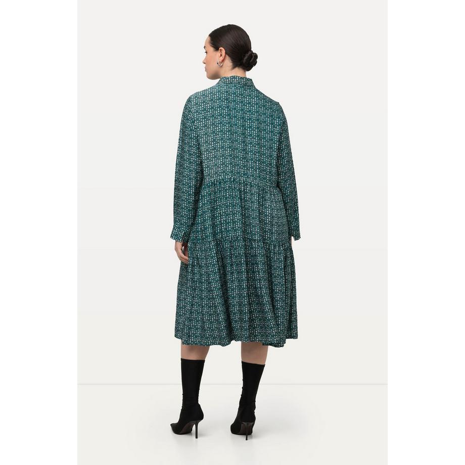 Ulla Popken Abito Chemisier Maxi Orlo Volant Collo Camicia Maniche Lunghe  