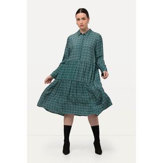 Ulla Popken Abito Chemisier Maxi Orlo Volant Collo Camicia Maniche Lunghe  