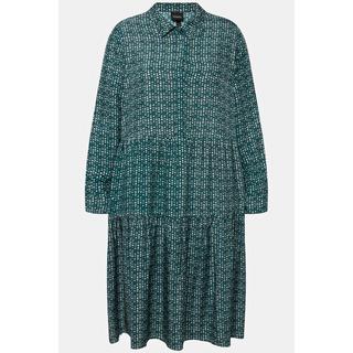 Ulla Popken Abito Chemisier Maxi Orlo Volant Collo Camicia Maniche Lunghe  