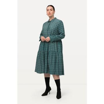 Robe chemisier longueur maxi, à col chemise et manches longues, ourlet à volant