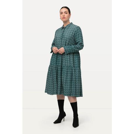 Ulla Popken  Robe chemisier longueur maxi, à col chemise et manches longues, ourlet à volant 