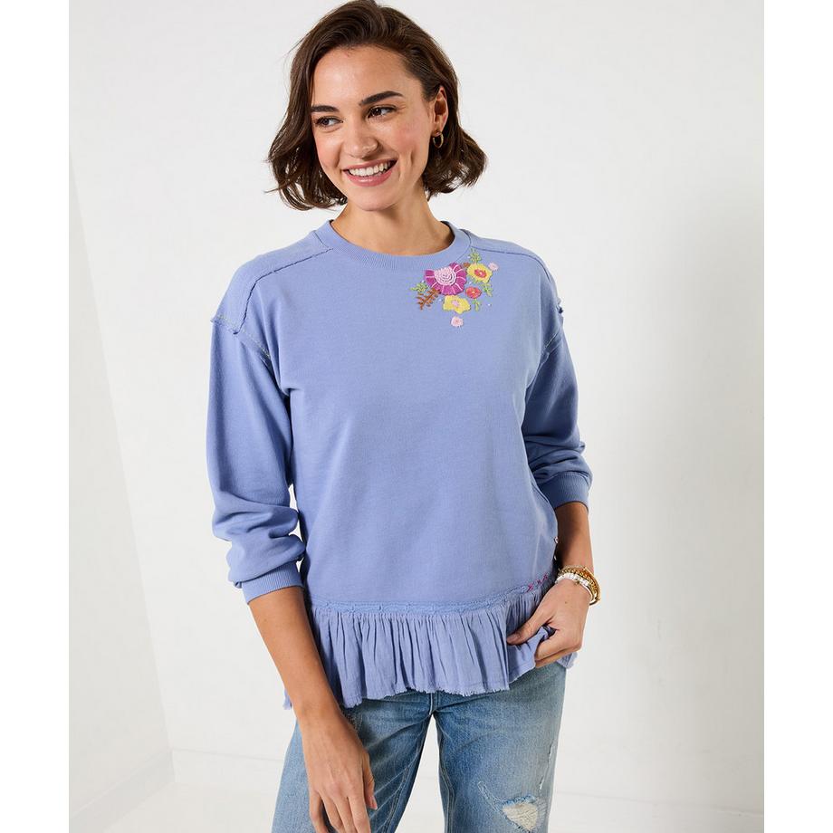 Sweatshirt mit Stickerei und überschnittenen Schultern