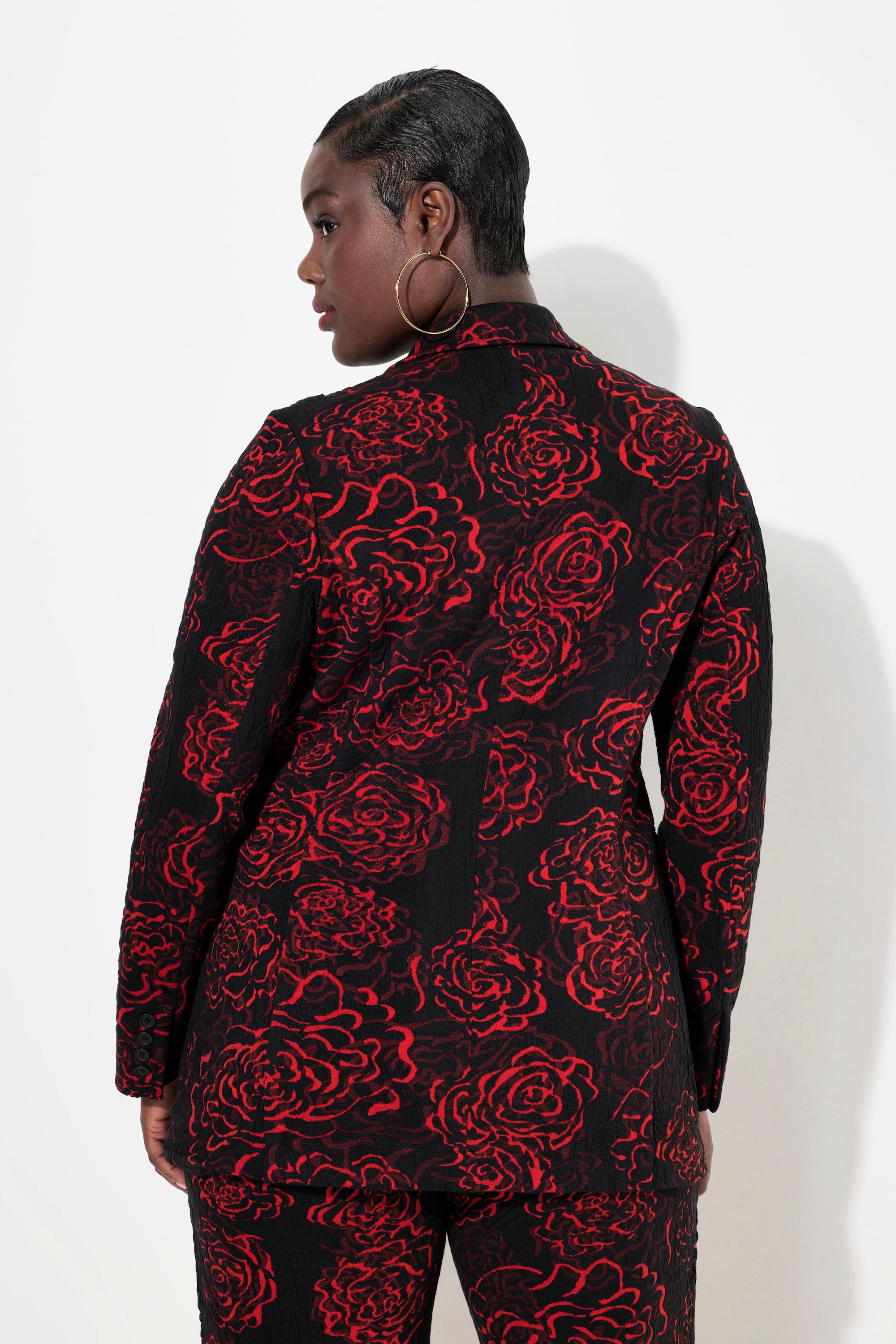 Ulla Popken Blazer Jersey Jacquard Collo Revers Design Floreale  