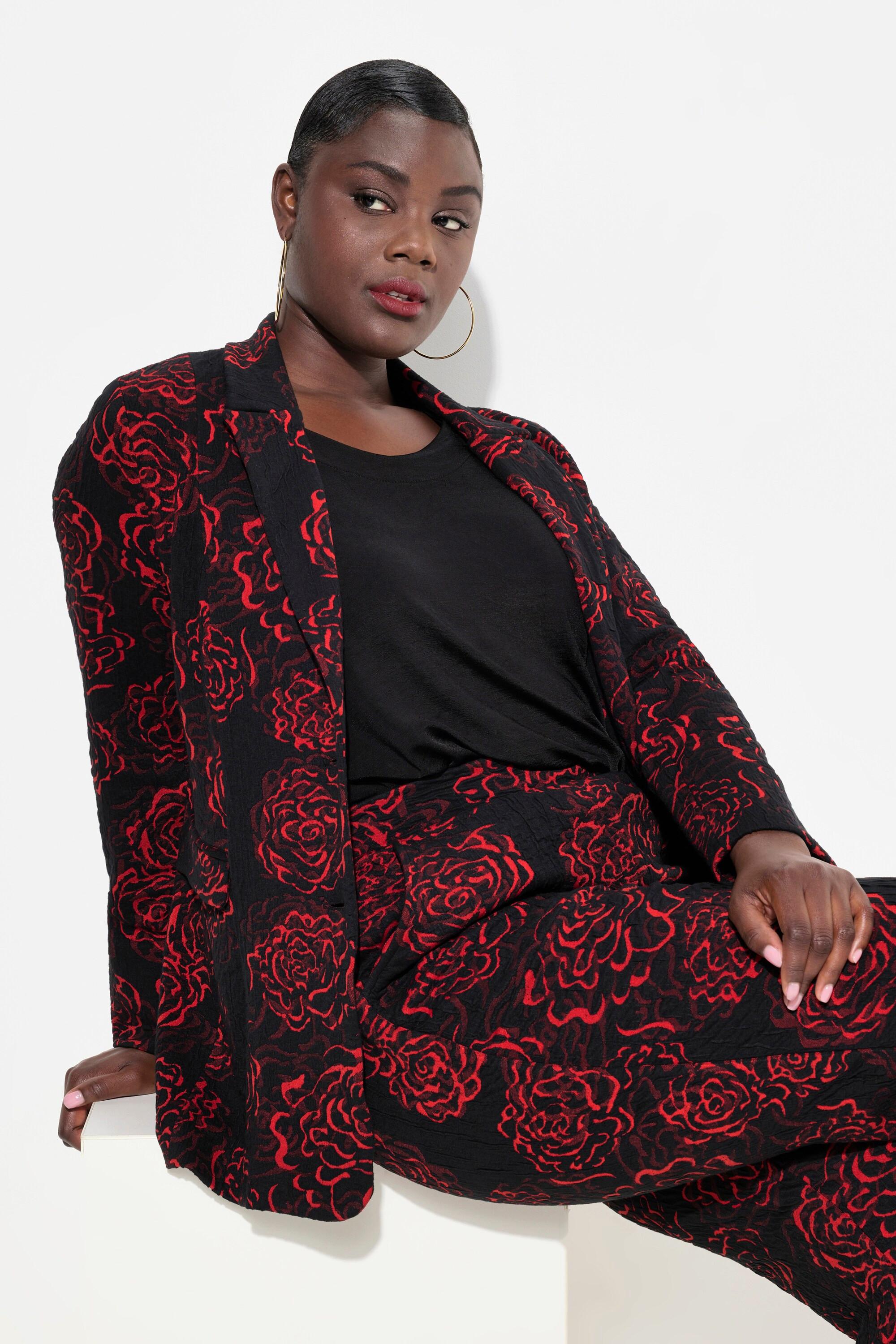 Ulla Popken Blazer Jersey Jacquard Col Revers Motif Floral  