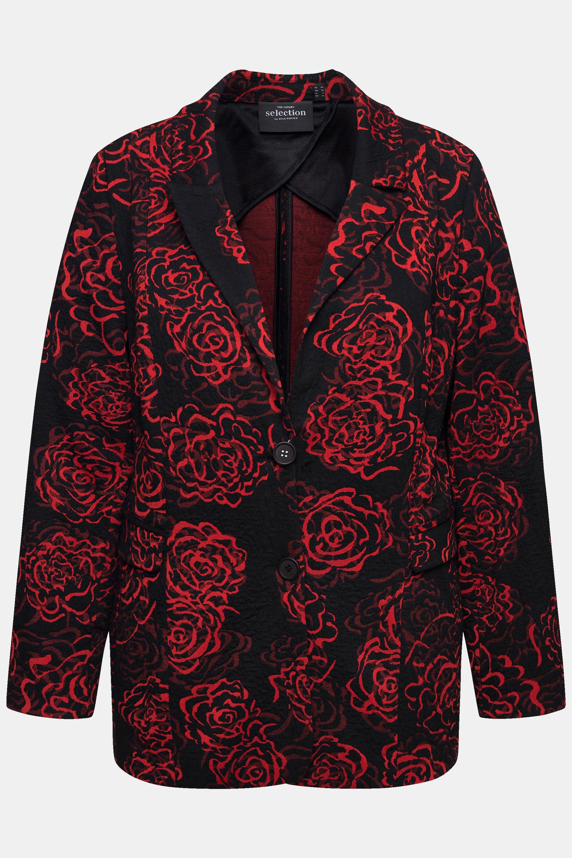 Ulla Popken Blazer Jersey Jacquard Col Revers Motif Floral  