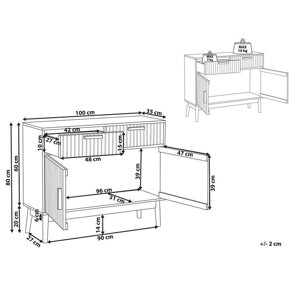 Beliani Sideboard mit 2 Türen aus MDF-Platte Mediterran LYNWOOD  