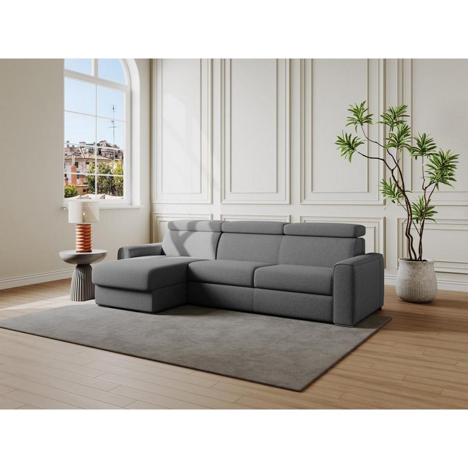 Vente-unique Ecksofa mit Matratze - Ecke wechselbar - Stoff - Grau - Liegefläche mit Lattenrost mit breiten Latten 140 cm - Matratze 18 cm - VIZIR  