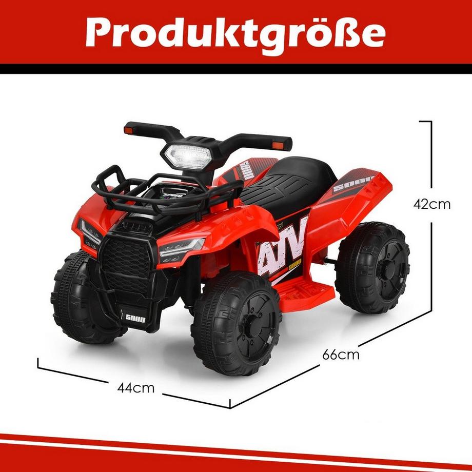 B2X  6V Elektro Kinderquad mit Stauraum & Musik & Hupe & LED Scheinwerfer Mini Elektroquad Rot 