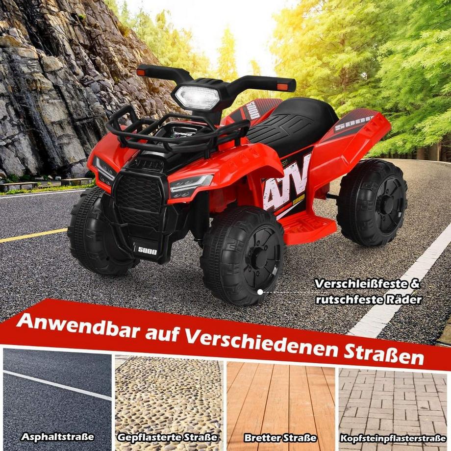 B2X  6V Elektro Kinderquad mit Stauraum & Musik & Hupe & LED Scheinwerfer Mini Elektroquad Rot 