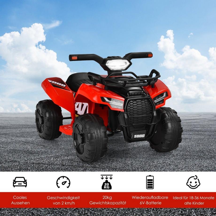 B2X  6V Elektro Kinderquad mit Stauraum & Musik & Hupe & LED Scheinwerfer Mini Elektroquad Rot 