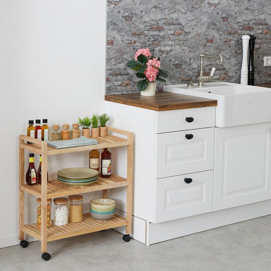 Northix Badezimmerregal aus Holz mit Rädern  