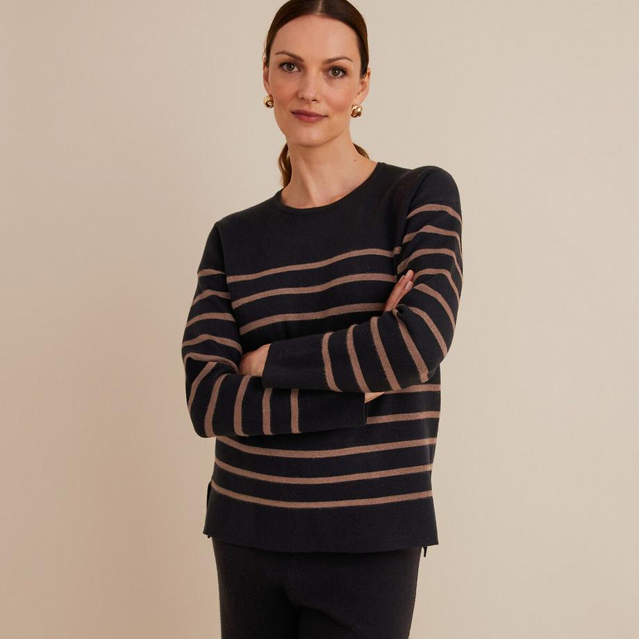 La Redoute Collections Gestreifter Feinstrickpullover Rundhalsausschnitt  