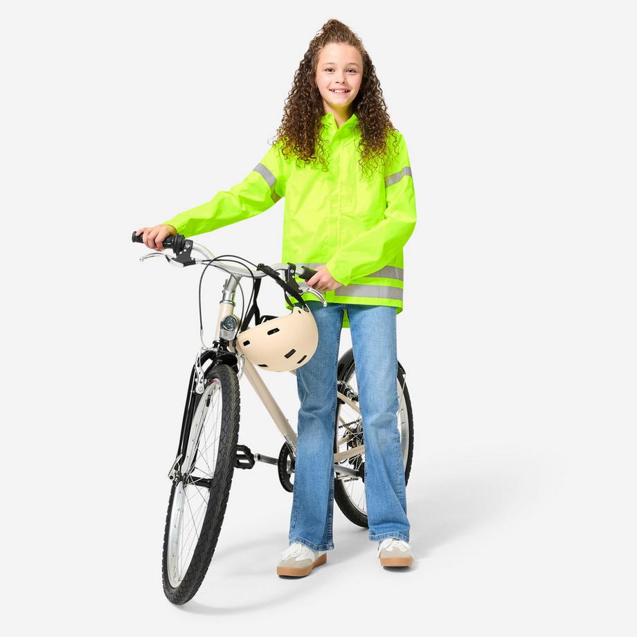 BTWIN  VESTE VÉLO 500 ENFANT PLUIE JAUNE HAUTE VISIBILITÉ 