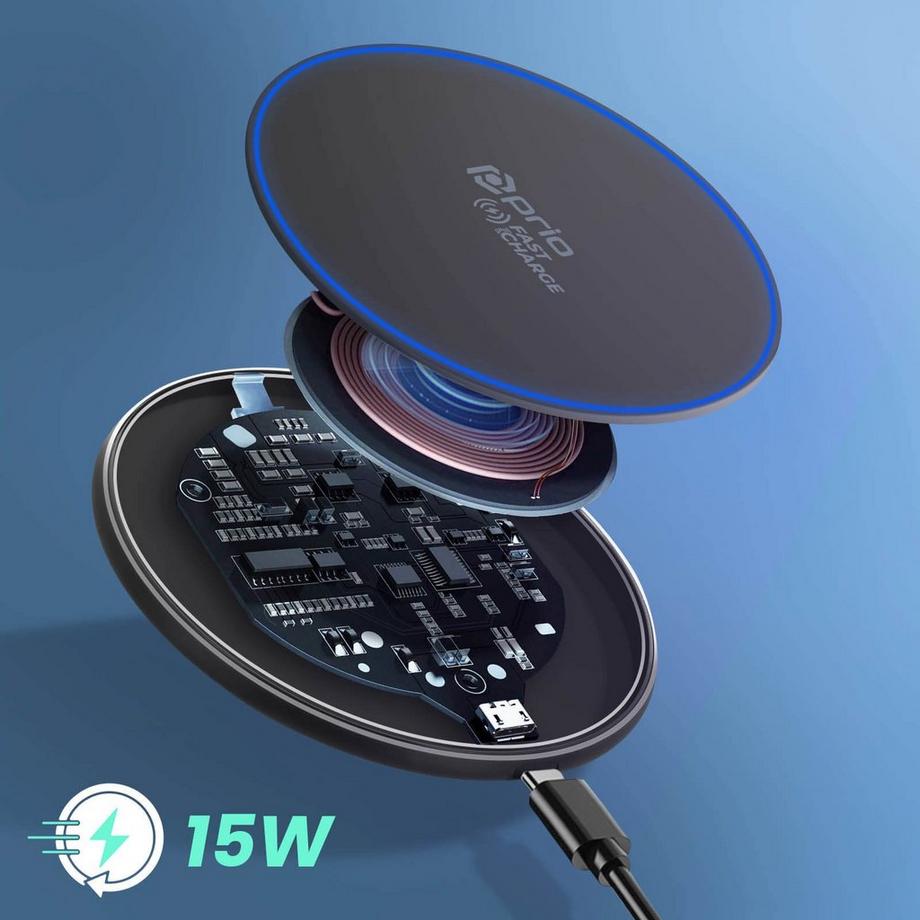 Avizar  Chargeur Sans-fil Qi 15W LED, Prio Noir 