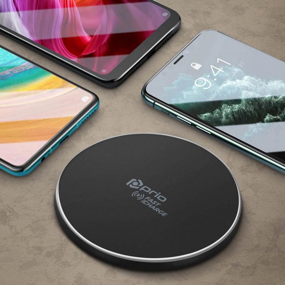 Avizar  Chargeur Sans-fil Qi 15W LED, Prio Noir 