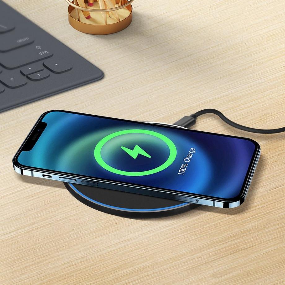 Avizar  Chargeur Sans-fil Qi 15W LED, Prio Noir 