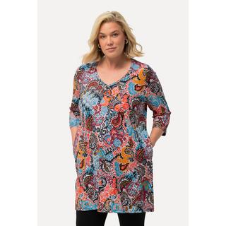 Ulla Popken  Maglia dal taglio lungo e svasato con Paisley, scollo a V e maniche a 3/4 