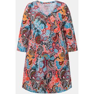 Ulla Popken  T-shirt long, motif cachemire, finition A, col V, manches 3/4 