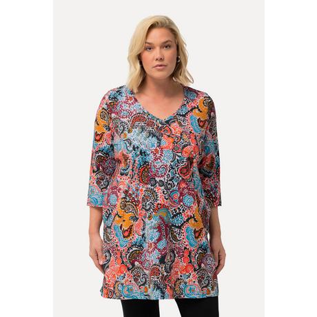 Ulla Popken  Maglia dal taglio lungo e svasato con Paisley, scollo a V e maniche a 3/4 