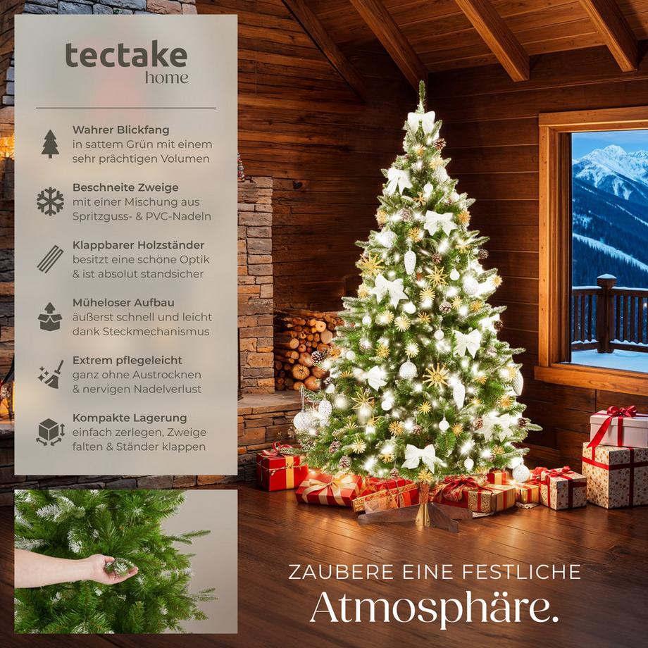 Tectake Weihnachtsbaum   Blitzen   künstlich in Grün, PVC- und Spritzgussnadeln, beschneite Spitzen detailliert und naturgetreu  