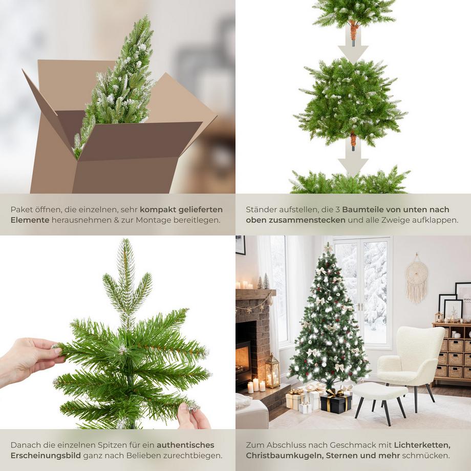 Tectake Weihnachtsbaum   Blitzen   künstlich in Grün, PVC- und Spritzgussnadeln, beschneite Spitzen detailliert und naturgetreu  
