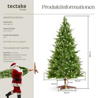 Tectake Sapin de Noël artificiel TONNERRE, 180 cm, aiguilles moulées par injection  