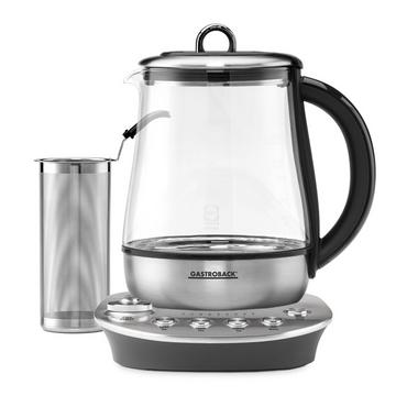 Gastroback Design Tea Aroma Plus teiera in vetro per la preparazione del tè 1,5 L 1400 W Nero, Argento