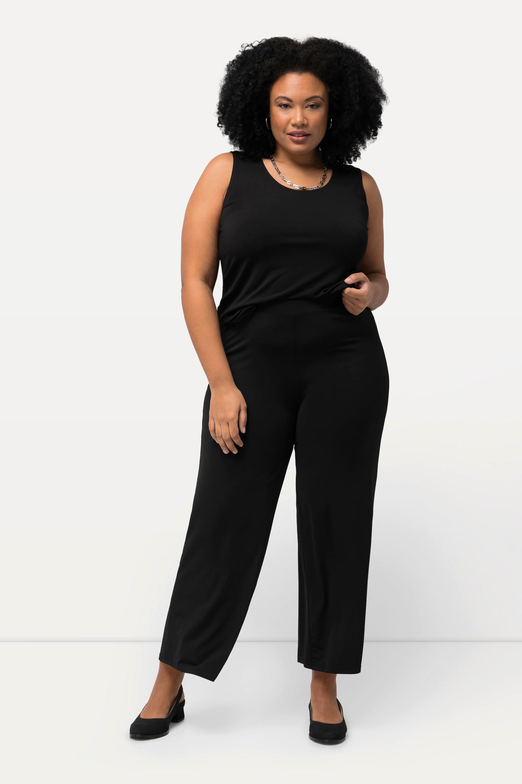 Ulla Popken  Pantalon en jersey à jambe large et taille élastique noir 