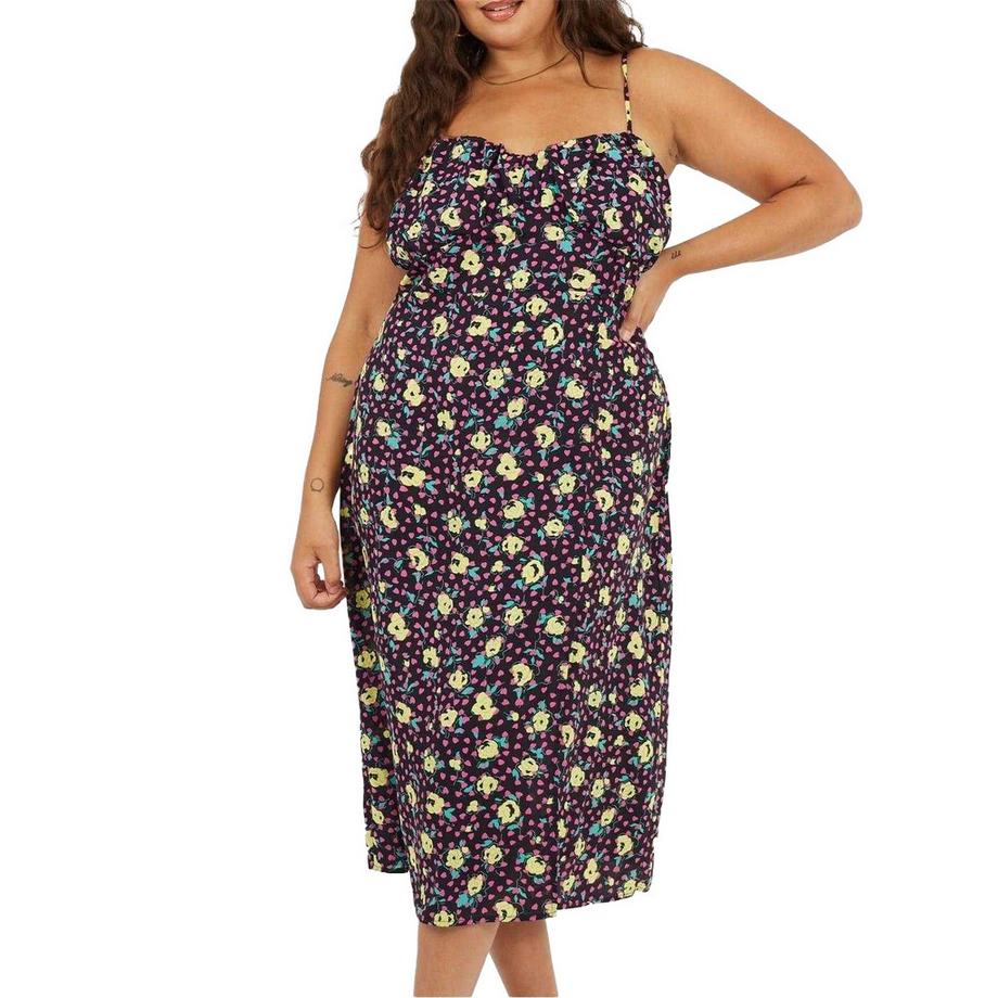 Vestito Midi Ricurvo Floreale Spalline A Spaghetti